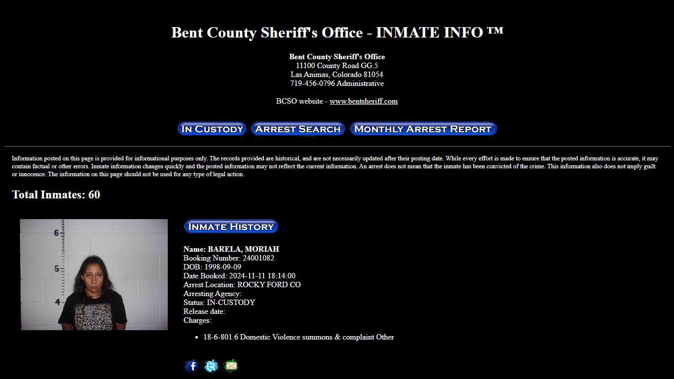 Bent County Sheriff's Office - Inmate Info