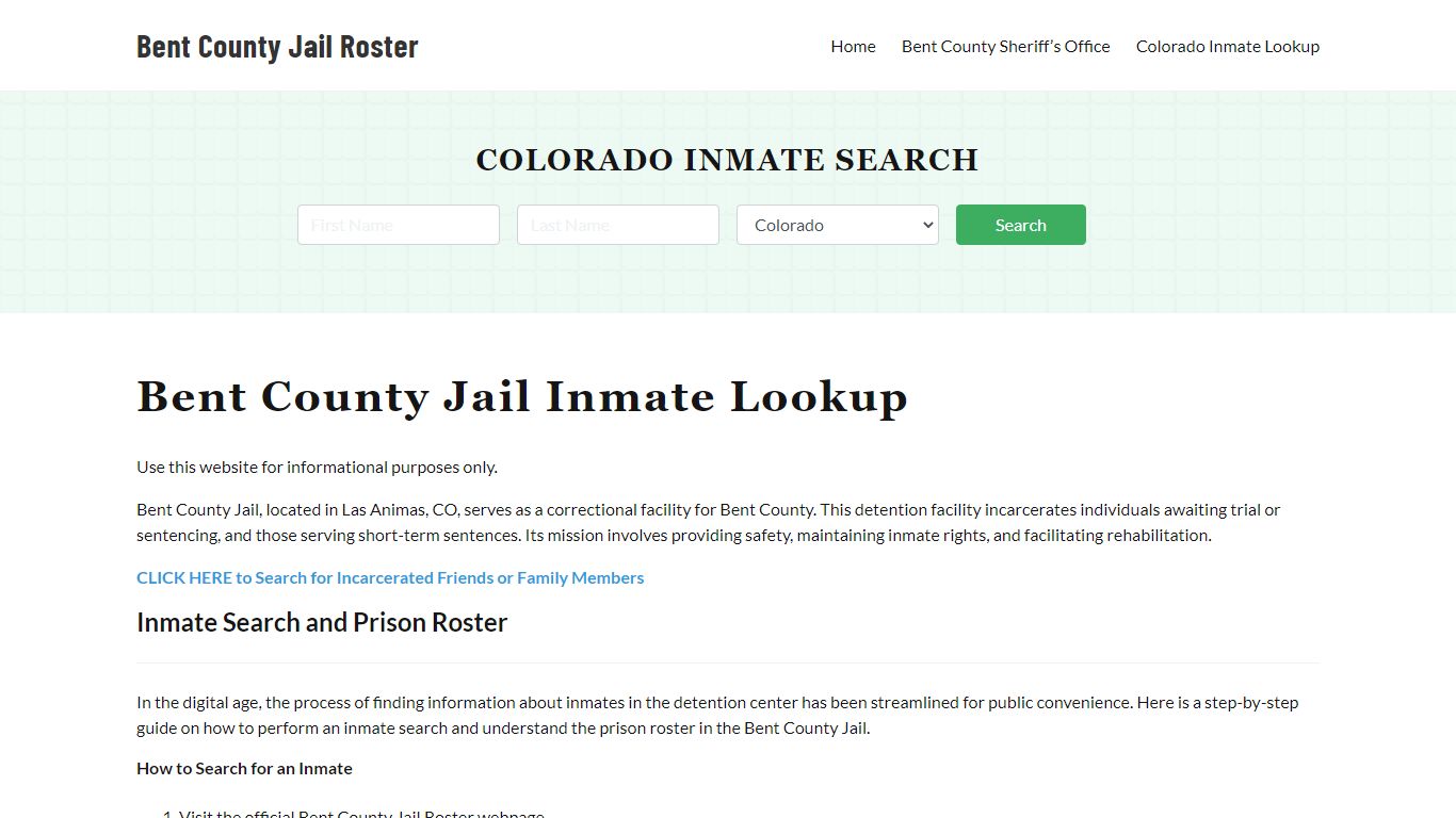 Bent County Jail Roster Lookup, CO, Inmate Search