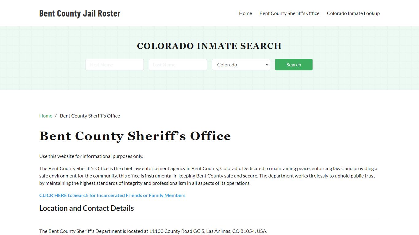 Bent County Sheriff Office, CO, Arrest Warrants Search